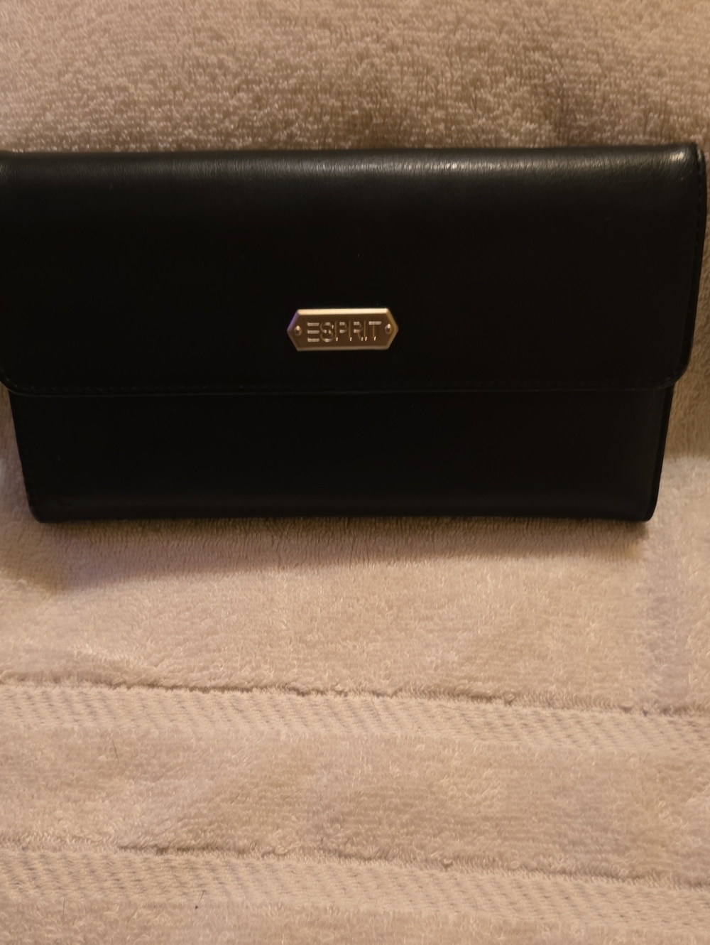 Esprit Black Vintage 90s  Leather Trifold Clutch Wallet Organizer